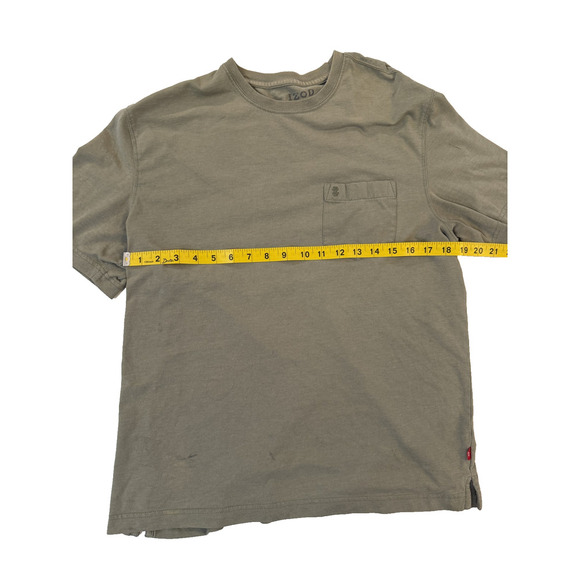 Izod Shirt Mens Medium Army Green Chest Pocket Casual Short Sleeve Crewneck Tee - Picture 6 of 7